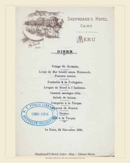 Shepheard'S Hotel, Cairo · 1895 — Dinner Menu