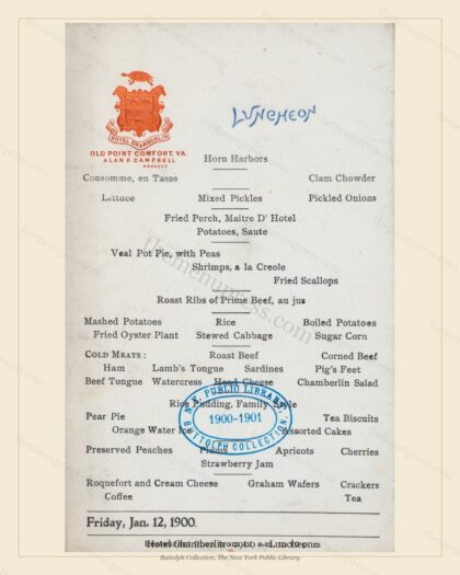 Vintage menu preview — 1900 Vintage Lunch Menu — Hotel Chamberlin, International Grand Hotel (Complete