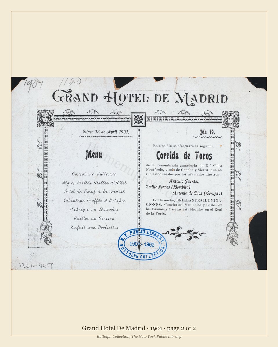 Vintage menu — page 2 of 2