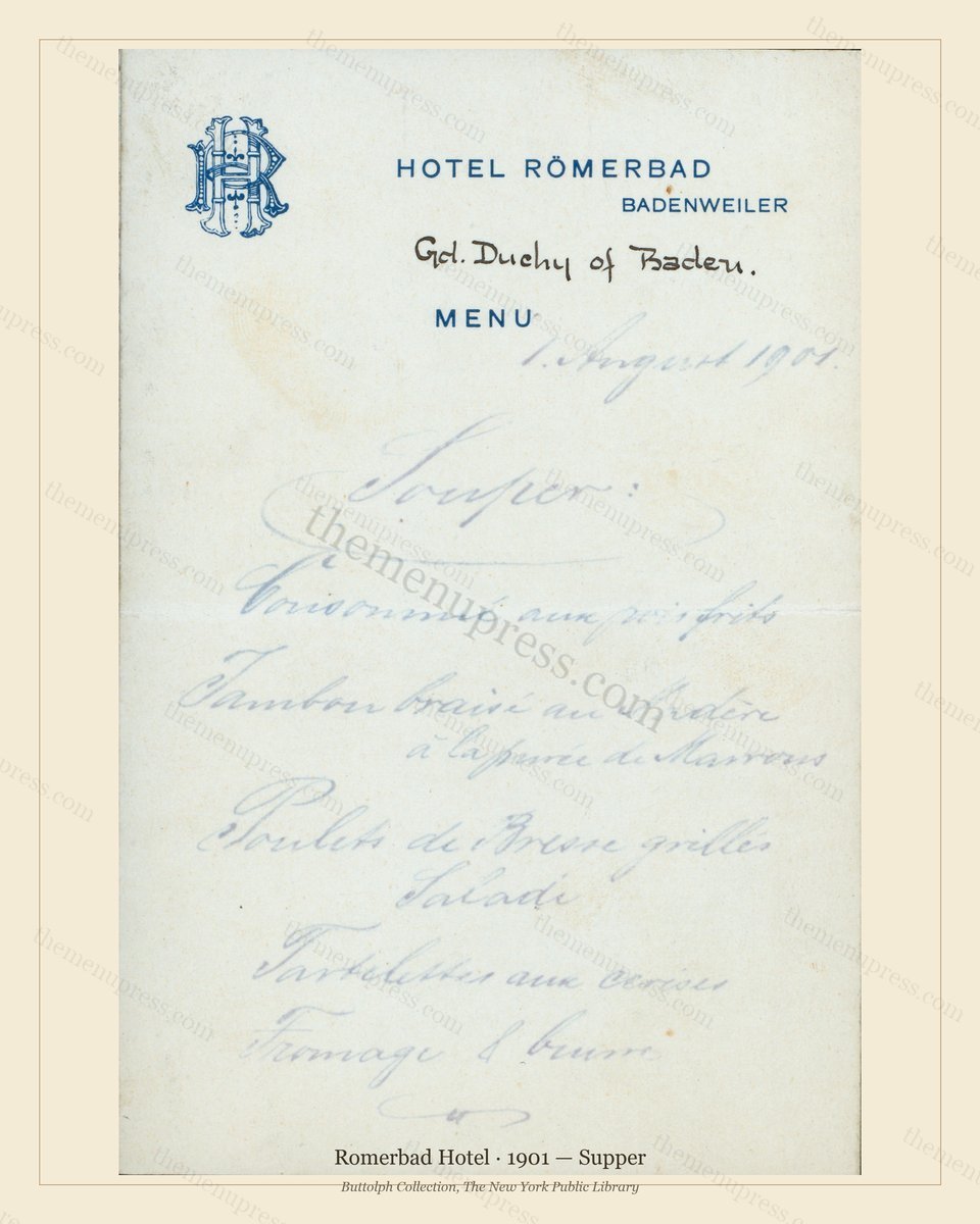 Vintage menu preview — 1901 Vintage Supper Menu — Romerbad Hotel, International Grand Hotel (Complete 2