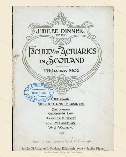 Vintage menu preview — 1906 Vintage Dinner Menu — Faculty of Actuaries in Scotland, International Grand