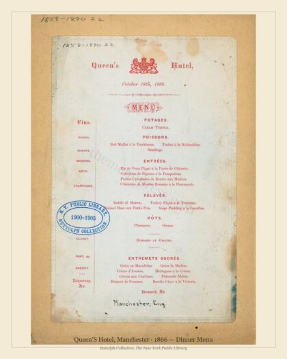 Queen'S Hotel, Manchester · 1866 — Dinner Menu