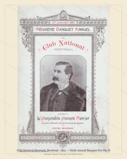 Vintage menu preview — 1891 Vintage Banquet Menu — Club National Montreal, Canadian Pacific Hotel (Comp