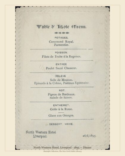 North Western Hotel, Liverpool · 1895 — Dinner