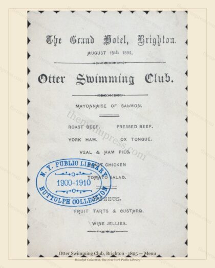 Vintage menu preview — 1895 Vintage Dinner Menu — Otter Swimming Club, International Grand Hotel (Compl