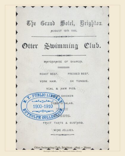 Otter Swimming Club, Brighton · 1895 — Menu