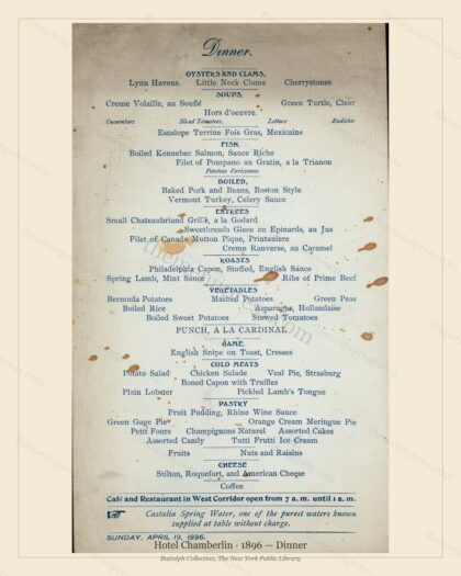 Vintage menu preview — 1896 Vintage Dinner Menu — Hotel Chamberlin, International Grand Hotel (Complete