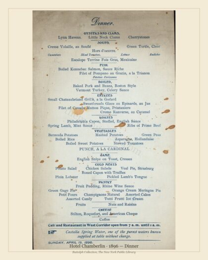 Hotel Chamberlin · 1896 — Dinner