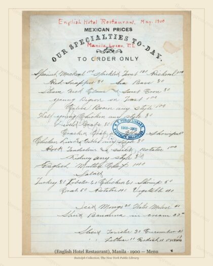 Vintage menu preview — 1900 Vintage Dinner Menu — (English Hotel Restaurant), International Grand Hotel