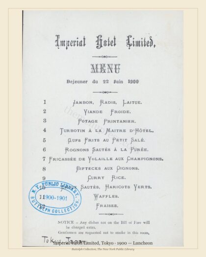 Imperial Hotel Limited, Tokyo · 1900 — Luncheon