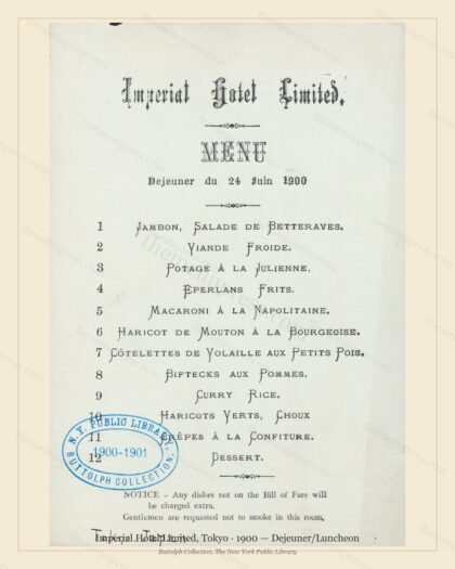 Vintage menu preview — 1900 Vintage Lunch Menu — Imperial Hotel, Imperial Japan