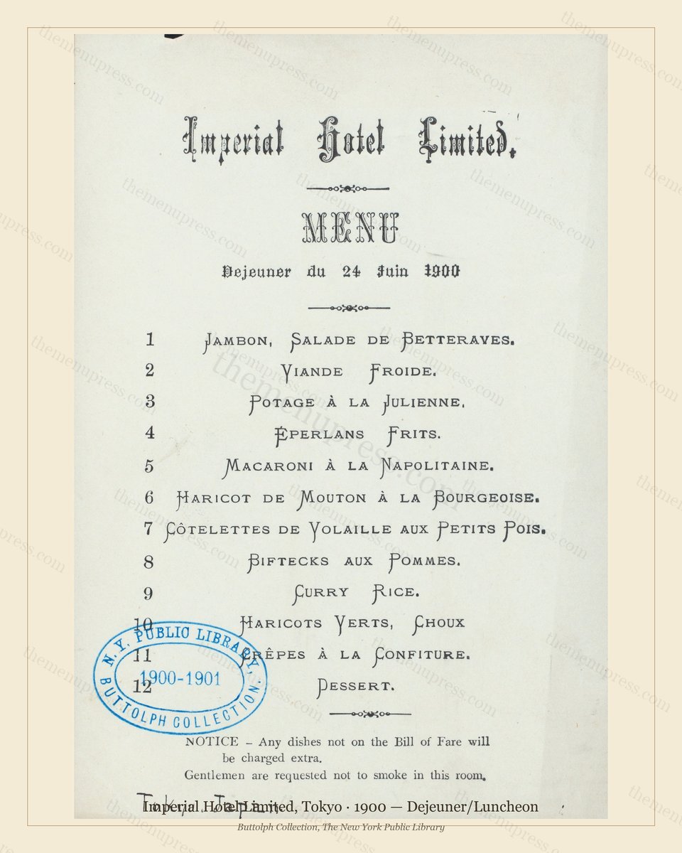 Vintage menu preview — 1900 Vintage Lunch Menu — Imperial Hotel, Imperial Japan
