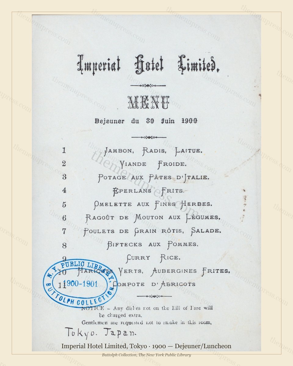 Vintage menu preview — 1900 Vintage Lunch Menu — Imperial Hotel, Imperial Japan (Complete 2-Page Archiv