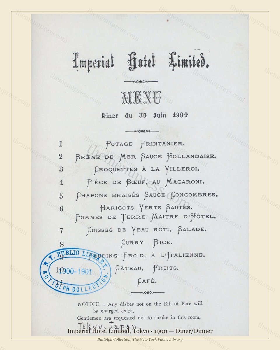 Vintage menu preview — 1900 Vintage Dinner Menu — Imperial Hotel, Imperial Japan (Complete 2-Page Archi