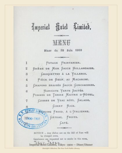 Imperial Hotel Limited, Tokyo · 1900 — Diner/Dinner