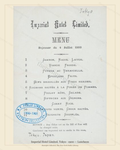 Vintage menu preview — 1900 Vintage Lunch Menu — Imperial Hotel, Imperial Japan (Complete 2-Page Archiv