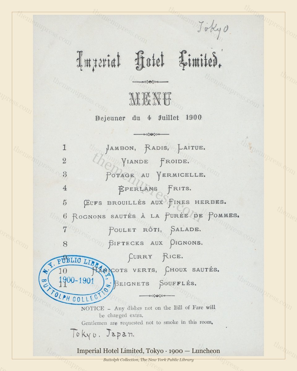 Vintage menu preview — 1900 Vintage Lunch Menu — Imperial Hotel, Imperial Japan (Complete 2-Page Archiv