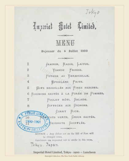 Imperial Hotel Limited, Tokyo · 1900 — Luncheon