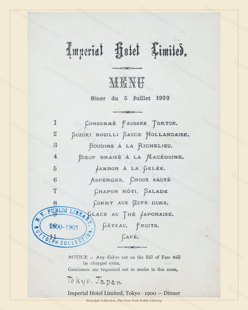 Vintage menu preview — 1900 Vintage Dinner Menu — Imperial Hotel, Imperial Japan
