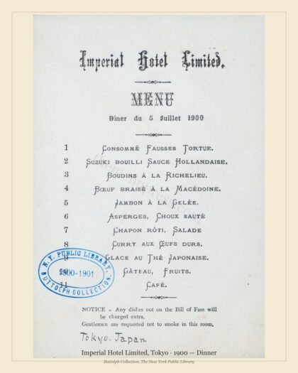 Imperial Hotel Limited, Tokyo · 1900 — Dinner
