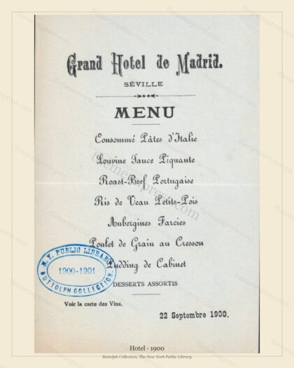 Vintage menu preview — 1900 Vintage Dinner Menu — International Hotel, International Grand Hotel (Compl