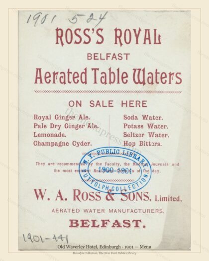 Vintage menu preview — 1901 Vintage Dinner Menu — Old Waverley Hotel, International Grand Hotel (Comple