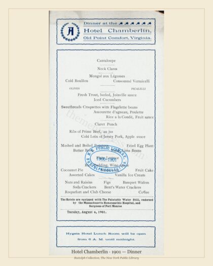 Hotel Chamberlin · 1901 — Dinner