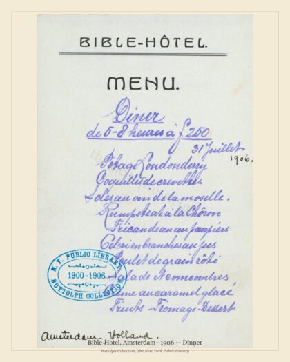 Bible-Hotel, Amsterdam · 1906 — Dinner