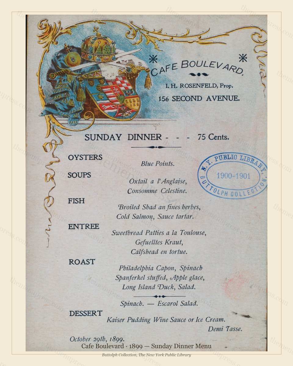 Vintage menu preview — 1899 Vintage Dinner Menu — Cafe Boulevard, Classic NYC French Restaurant