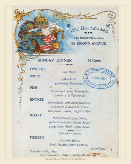 Cafe Boulevard · 1899 — Sunday Dinner