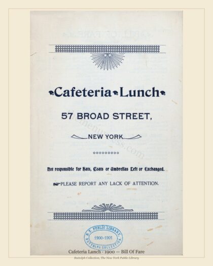 Cafeteria Lunch · 1900 — Bill Of Fare