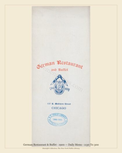 German Restaurant & Buffet · 1900 — Daily Menu - 1130 T0 300