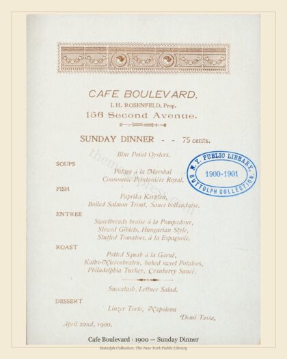 Cafe Boulevard · 1900 — Sunday Dinner