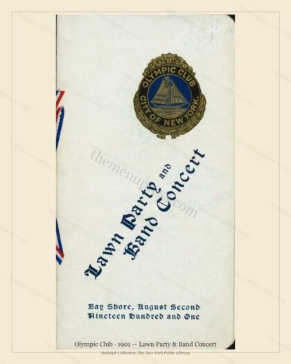 Vintage menu preview — 1901 Vintage Dinner Menu — Bay Shore, Ny, Classic NYC French Restaurant (Complet