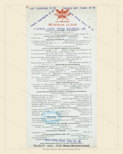 Vintage menu preview — 1905 Vintage Lunch Menu — New York, Ny, Classic NYC French Restaurant (Complete