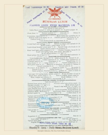 Shanley'S · 1905 — Daily Menu, Business Lunch
