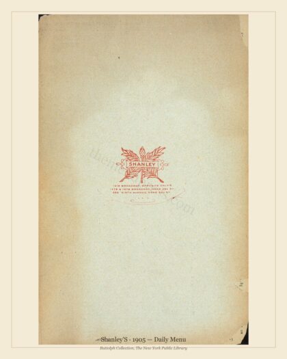 Shanley'S · 1905 — Daily Menu