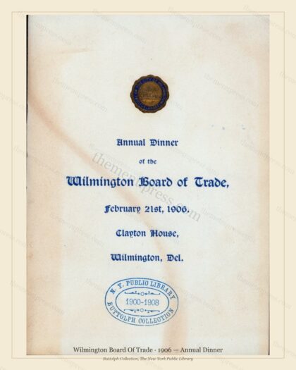 Vintage menu preview — 1906 Vintage Dinner Menu — Clayton House, Wilmington, De, Classic NYC French Res