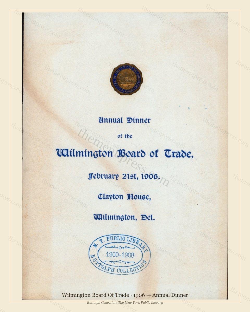 Vintage menu preview — 1906 Vintage Dinner Menu — Clayton House, Wilmington, De, Classic NYC French Res