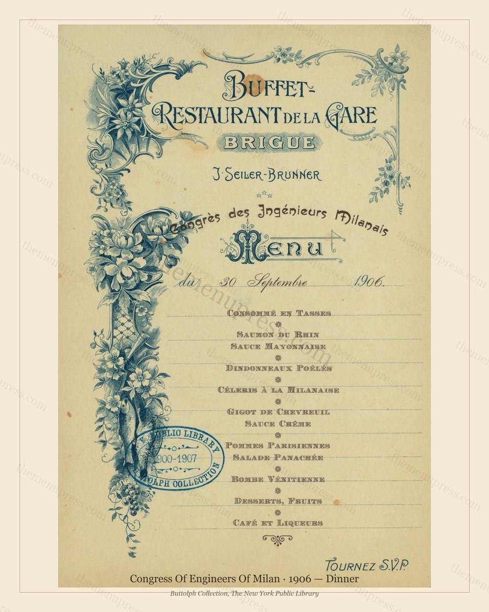 Vintage menu preview — 1906 Vintage Dinner Menu — Buffet-Restaurant De La Gare, Brigue, Sw, Classic NYC
