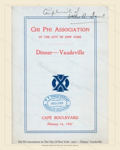 Vintage menu preview — 1907 Vintage Dinner Menu — Cafe Boulevard New York, Classic NYC French Restauran
