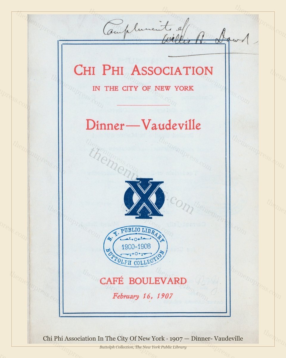 Vintage menu preview — 1907 Vintage Dinner Menu — Cafe Boulevard New York, Classic NYC French Restauran