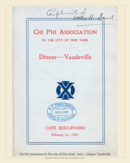Chi Phi Association In The City Of New York · 1907 — Dinner- Vaudeville