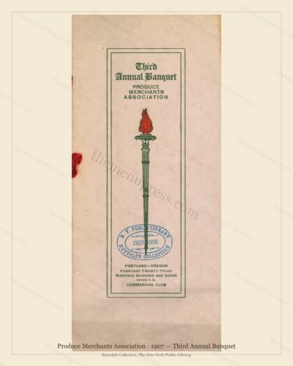 Vintage menu preview — 1907 Vintage Banquet Menu — Commercial Club, Portland, Or, Classic NYC French Re