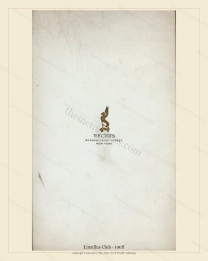 Vintage menu preview — 1908 Vintage Dinner Menu — Rector'S, New York, Ny, Classic NYC French Restaurant