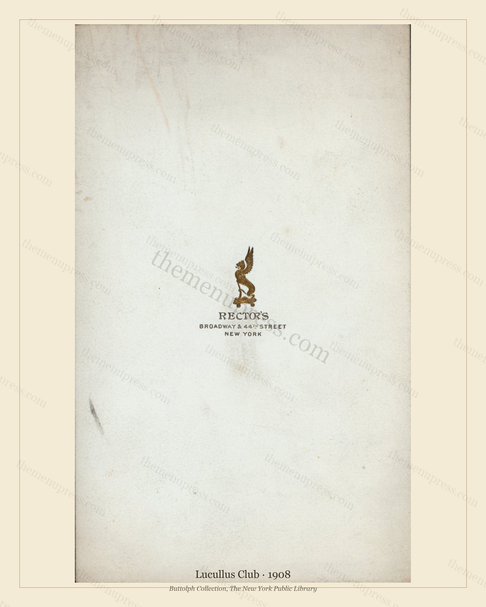 Vintage menu preview — 1908 Vintage Dinner Menu — Rector'S, New York, Ny, Classic NYC French Restaurant