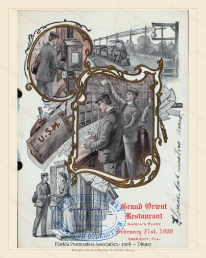 Vintage menu preview — 1908 Vintage Dinner Menu — Grand Orient Restaurant, Tampa, Fl, Classic NYC Frenc