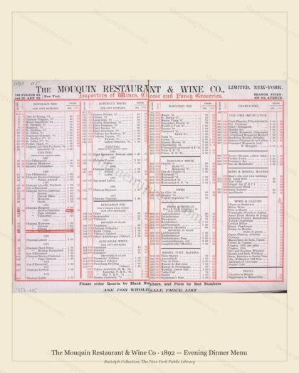Vintage menu preview — 1892 Vintage Dinner Menu — New York, Ny, Classic NYC French Restaurant (Complete