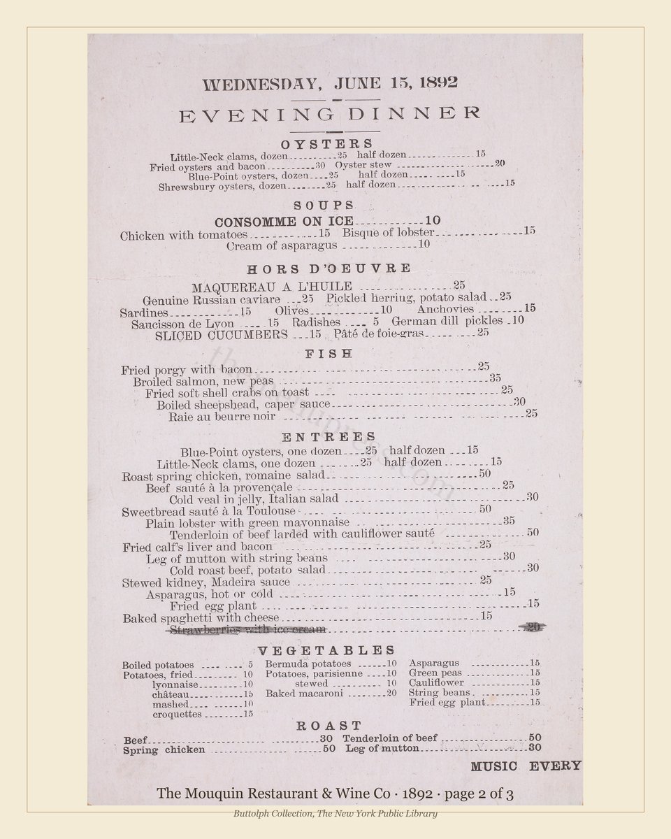 Vintage menu — page 2 of 3