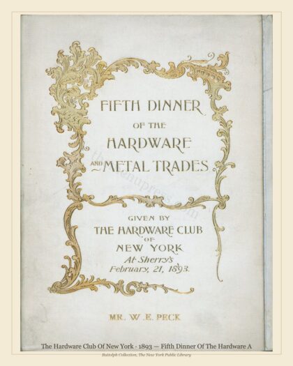 The Hardware Club Of New York · 1893 — Fifth Dinner Of The Hardware A